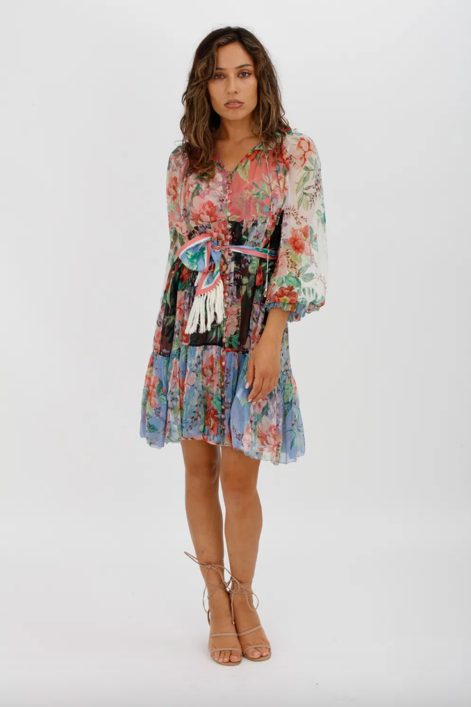 Zimmerman Bellitude Spliced Short Dress Multi Colour Floral Print Size 0/Au 8 - Miranda's