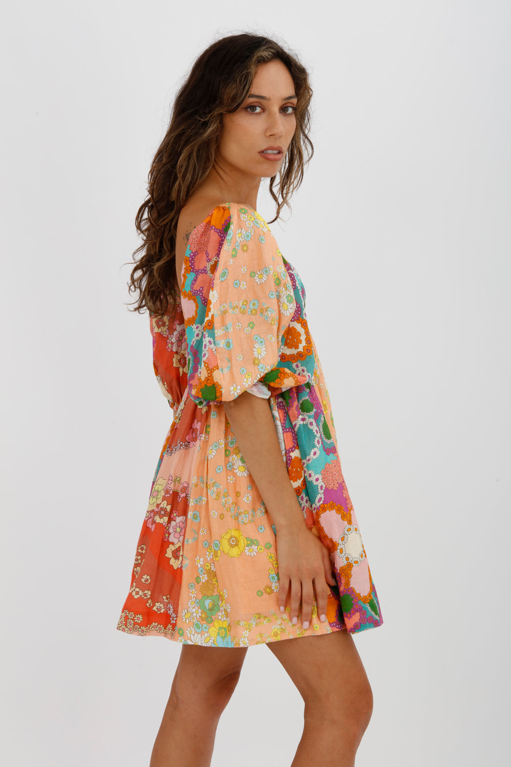 Zimmermann Lola Gathered Floral-print Linen Mini Dress Orange Size 0 / AU 8 - Miranda's