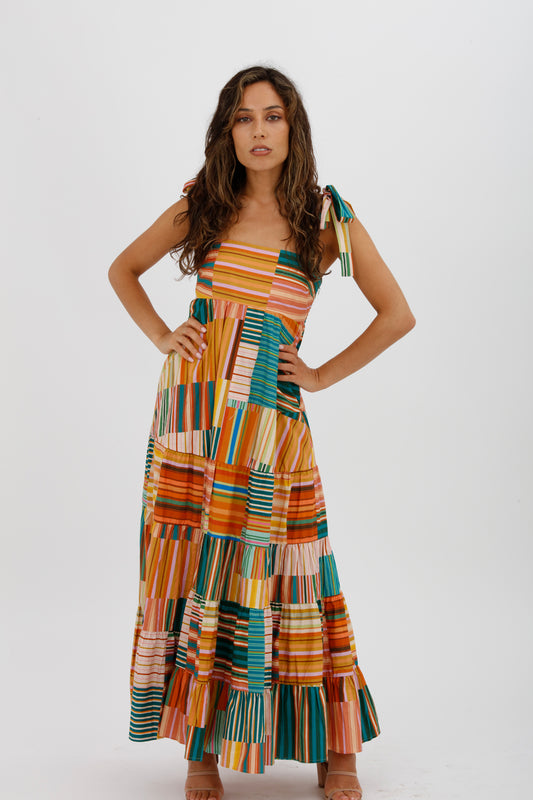 Alemais Sloane Tiered Midi Dress Multi Size 10 - Miranda's
