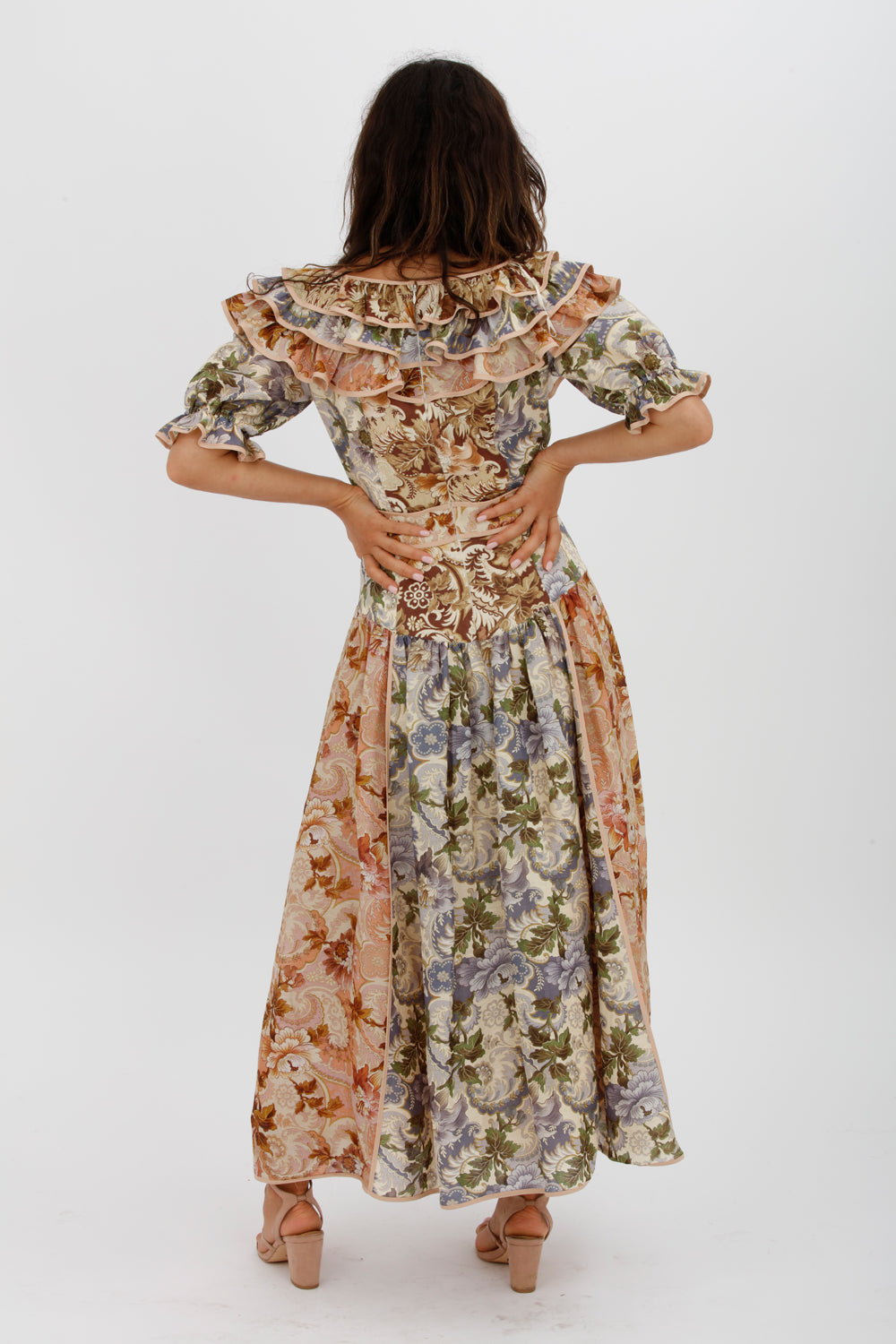 Alèmais Phillipa Ruffle Neck Midi Dress Floral Size 8 - Miranda's