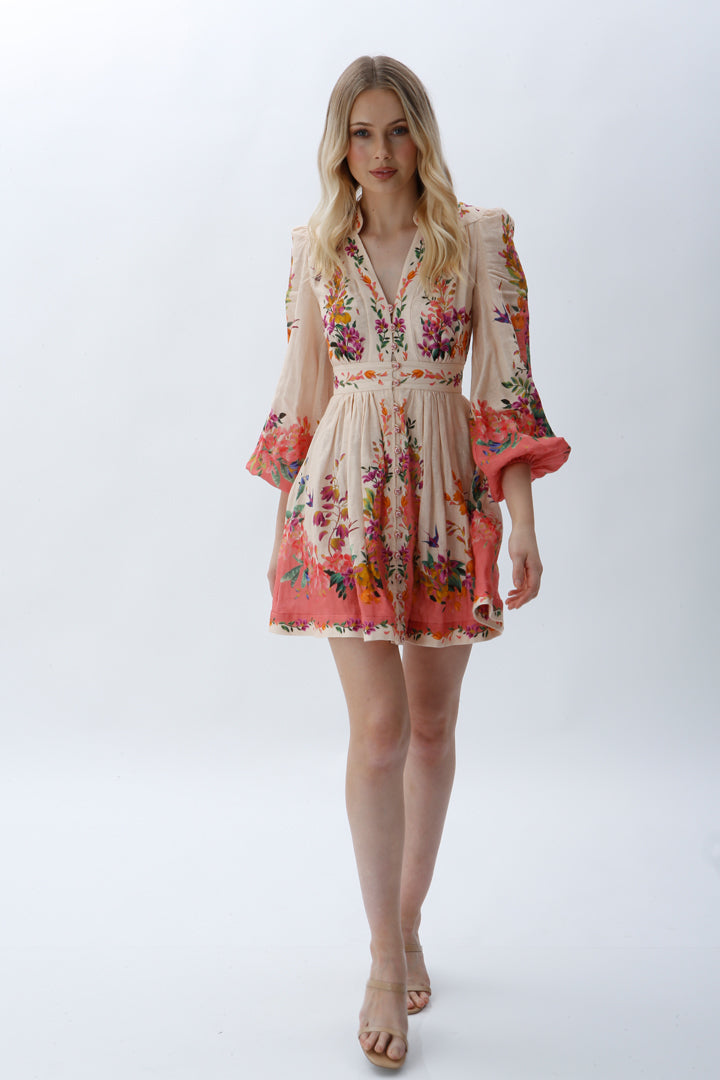 ZIMMERMANN - Tropicana Plunge Mini dress - Peach Floral - Size 0 / Size 8 AU - Miranda's