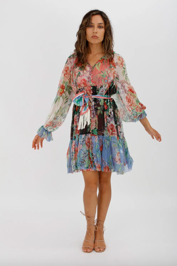 Zimmerman Bellitude Spliced Short Dress Multi Colour Floral Print Size 0/Au 8 - Miranda's